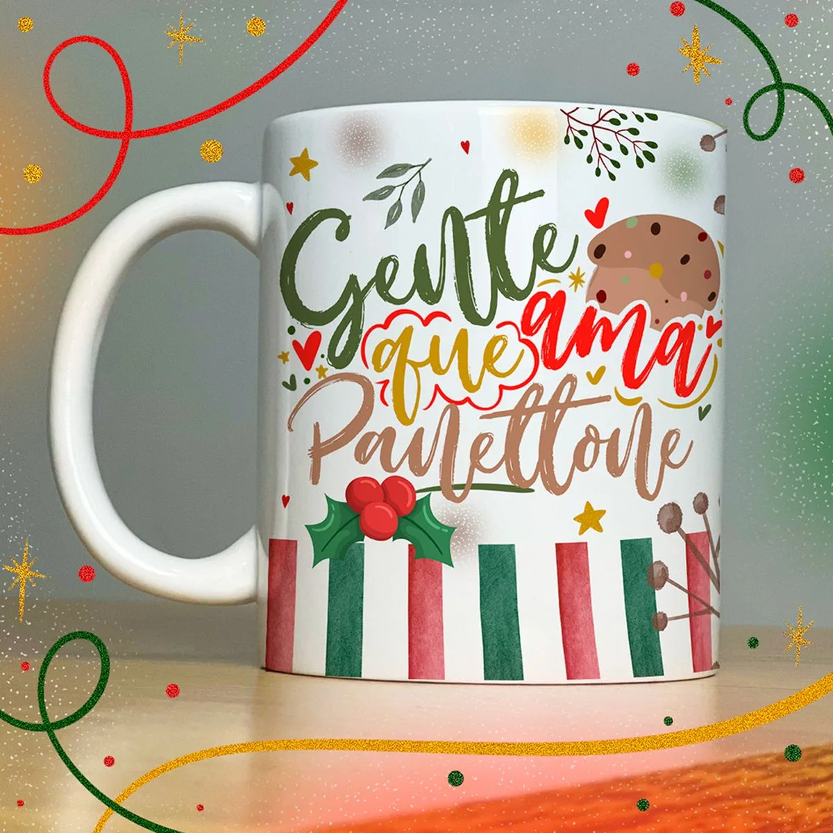 Artes Caneca Natal Lindas Frases e Mensagens Natalinas 10 Arte digital de caneca branca com frase natalina, biscoito e folhas