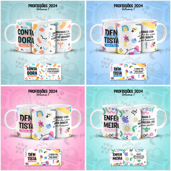 Artes Caneca Profissões Vol 1 Dentista Arquiteta Contador