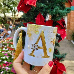 Artes Canecas Alfabeto Dourado Natal - Arquivo Digital