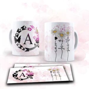 Artes Canecas Alfabeto Monograma Flor