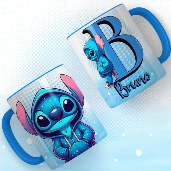 Artes Canecas Alfabeto Stitch Azul Png e pdf