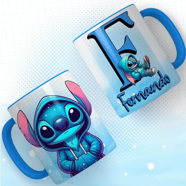 Artes Canecas Alfabeto Stitch Azul Png e pdf