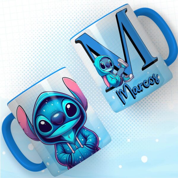 Artes Canecas Alfabeto Stitch Azul Png e pdf