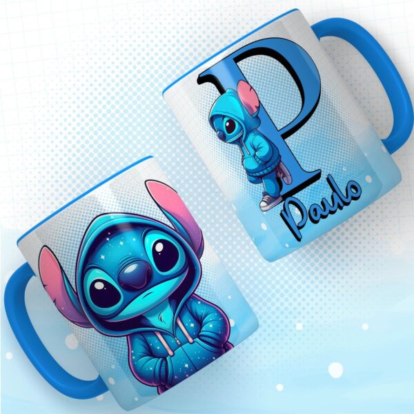 Artes Canecas Alfabeto Stitch Azul Png e pdf