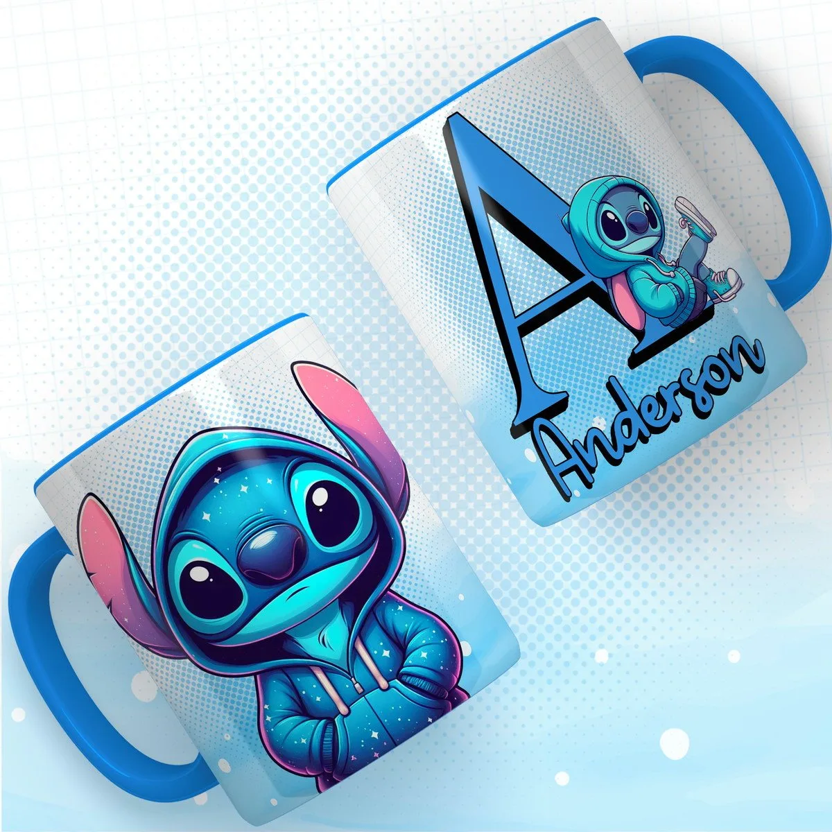 Artes Canecas Alfabeto Stitch Azul Png e pdf