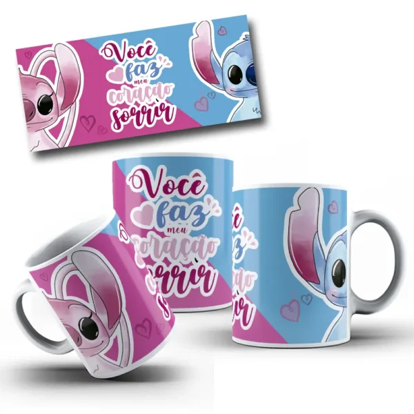 Artes de Stitch & Angel para Canecas Dia dos Namorados