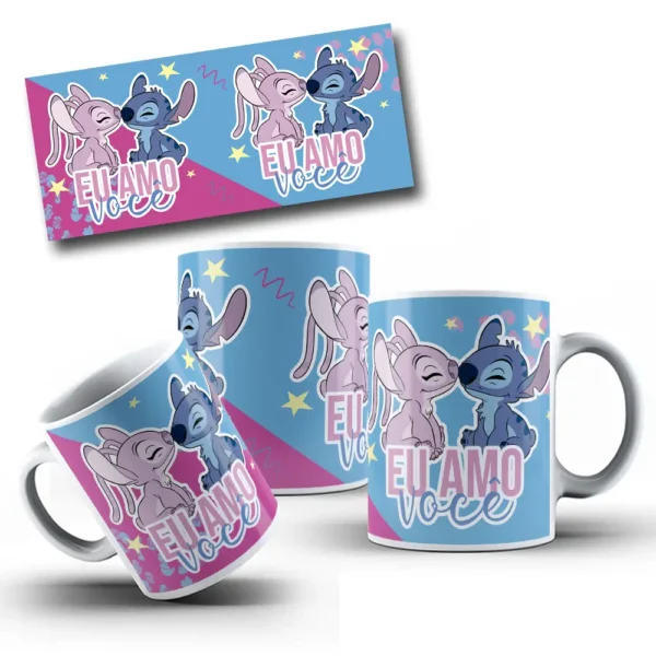 Artes de Stitch & Angel para Canecas Dia dos Namorados