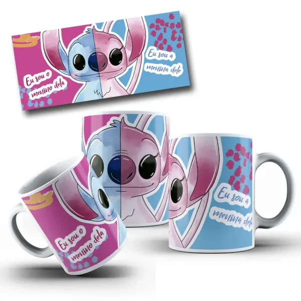 Artes de Stitch & Angel para Canecas Dia dos Namorados