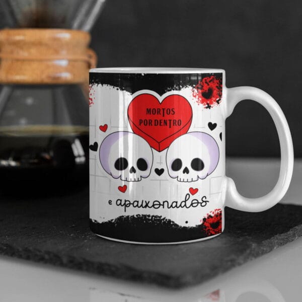 Artes Dia dos Namorados Caveiras Fofas Caneca Camiseta