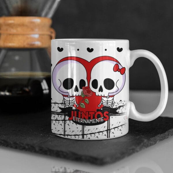 Artes Dia dos Namorados Caveiras Fofas Caneca Camiseta
