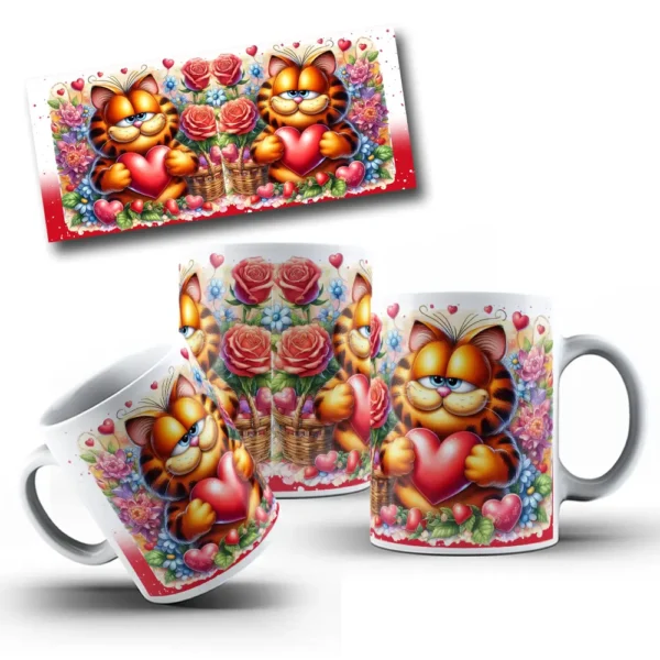 Artes Românticas Garfield para Canecas - Dia dos Namorados