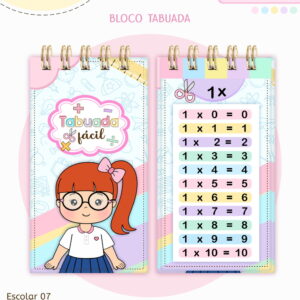 Bloco Tabuada Escolar Menina - Arquivo Digital 7 Bloco Tabuada Escolar Menina - Arquivo Digital