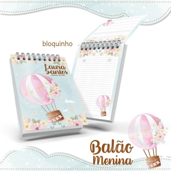 Bloquinho Anotações Balão Menina Rosa