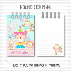 Bloquinho Anotações Bebê Circo Menina