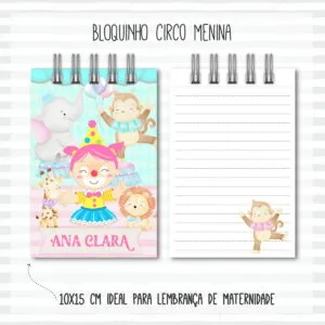 Bloquinho Anotações Bebê Circo Menina 18 Bloquinho Anotações Bebê Circo Menina