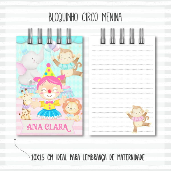 Bloquinho Anotações Bebê Circo Menina
