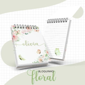 Bloquinho Anotações Bebê Floral Verde