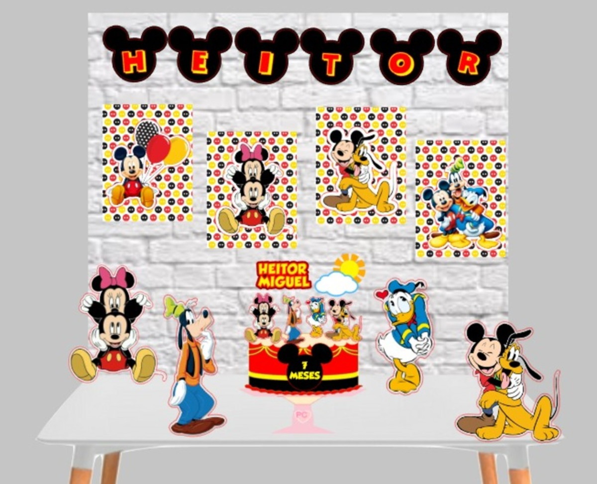 Bolinho Mickey - Arquivo Digital 1 Decoração de festa tema Mickey Mouse com personagens e balões