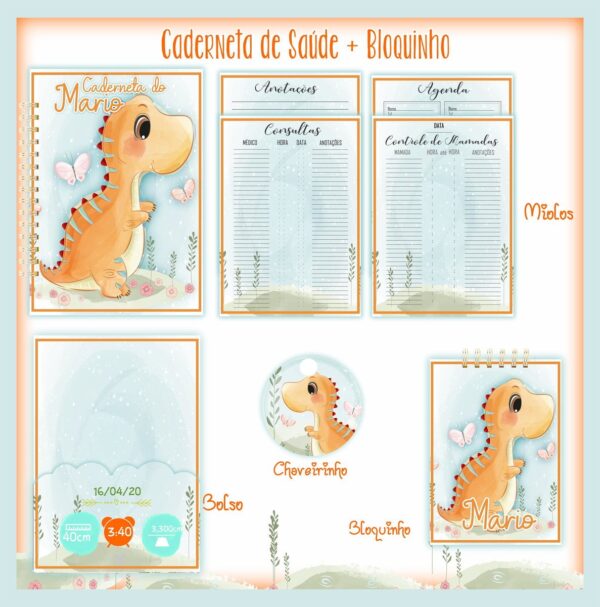 Caderneta de Saúde + Bloquinho Dino Menino
