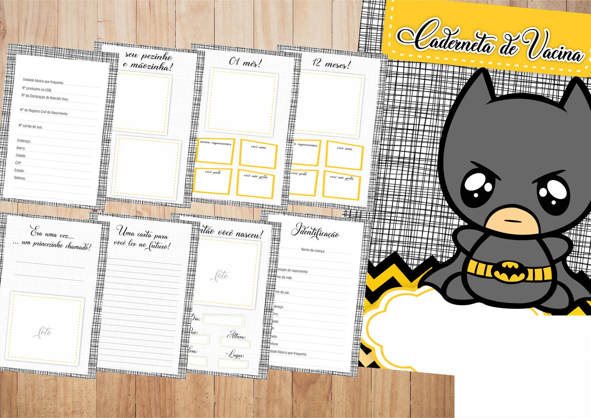 Caderneta de Vacina Batman - Arquivo Digital 2 Caderneta de vacinas decorada com tema de super-herói.