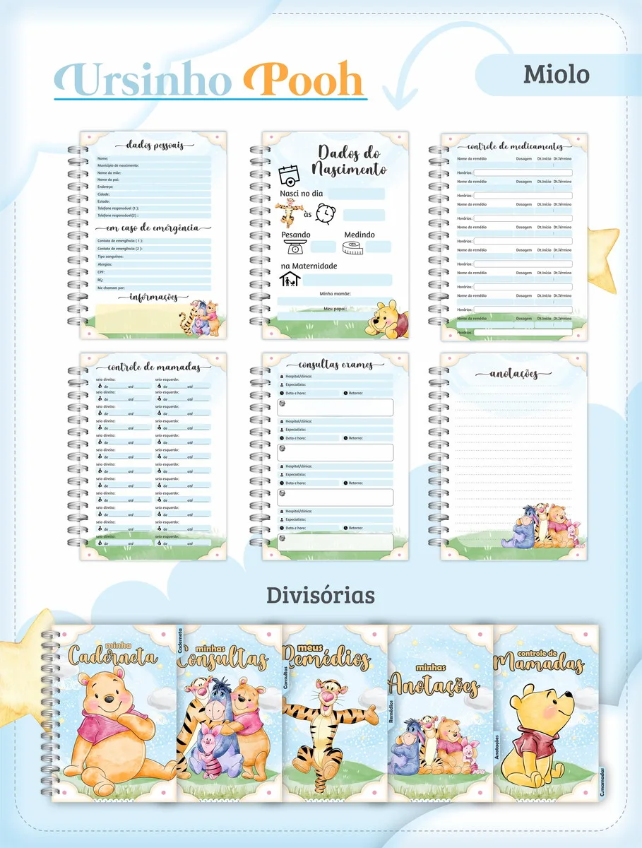 Caderneta de Vacina Ursinho Pooh Menino 4 Caderneta de Vacina Ursinho Pooh Menino
