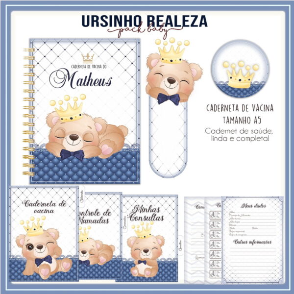 Caderneta de Vacina Ursinho Realeza Menino