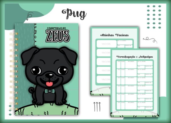 Caderneta Vacina Pet Pug Preto Macho