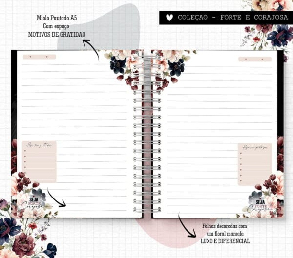 Caderno Forte e Corajosa Floral
