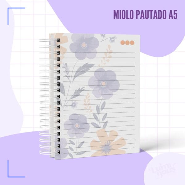 Caderno Pautado Floral Roxo