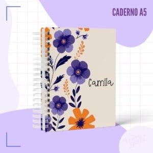 Caderno Pautado Floral Roxo