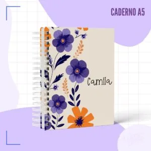 Caderno Pautado Floral Roxo