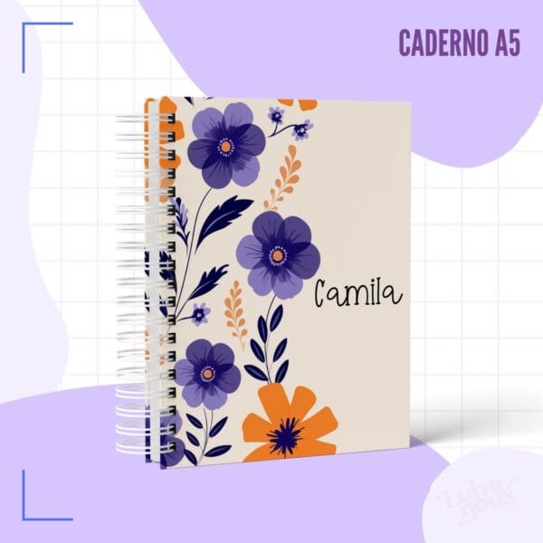 Caderno Pautado Floral Roxo