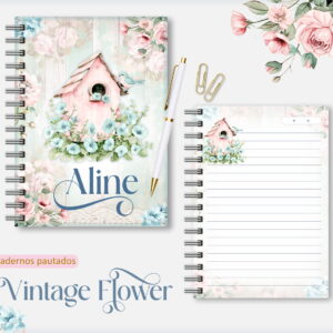 Caderno Pautado Flower Vintage - Arquivos Encadernação 12 Caderno Pautado Flower Vintage - Arquivos Encadernação