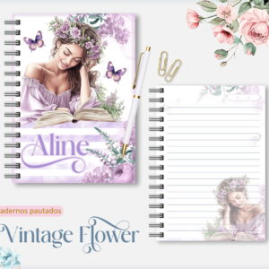 Caderno Pautado Vintage Flower 07 - Arquivos Encadernação 8 Caderno Pautado Vintage Flower 07 - Arquivos Encadernação