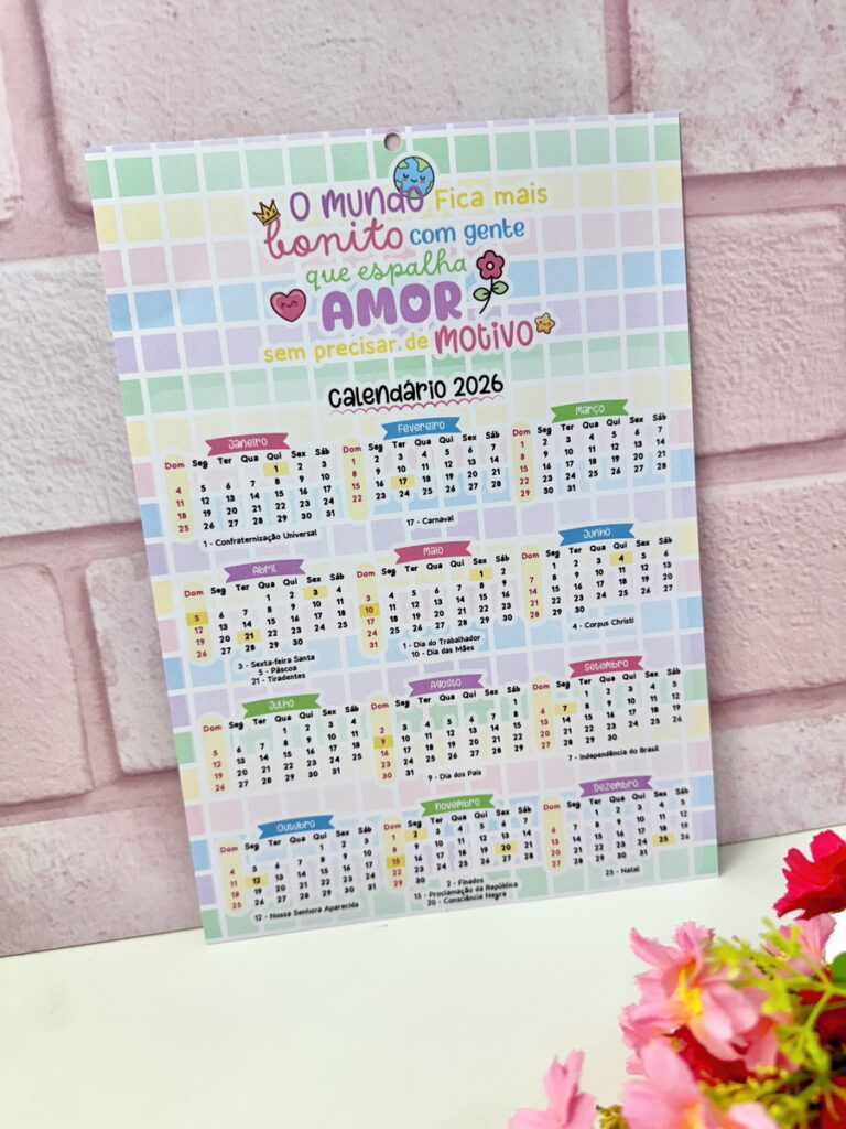 Calendário 2026 Fofo - Digital pdf e Png Pronto Imprimir