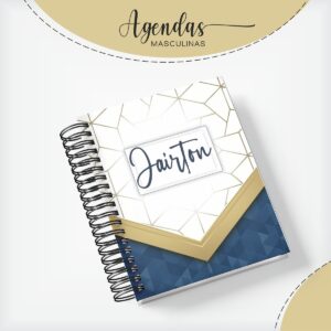 Capa Agenda Masculina Azul com Dourado