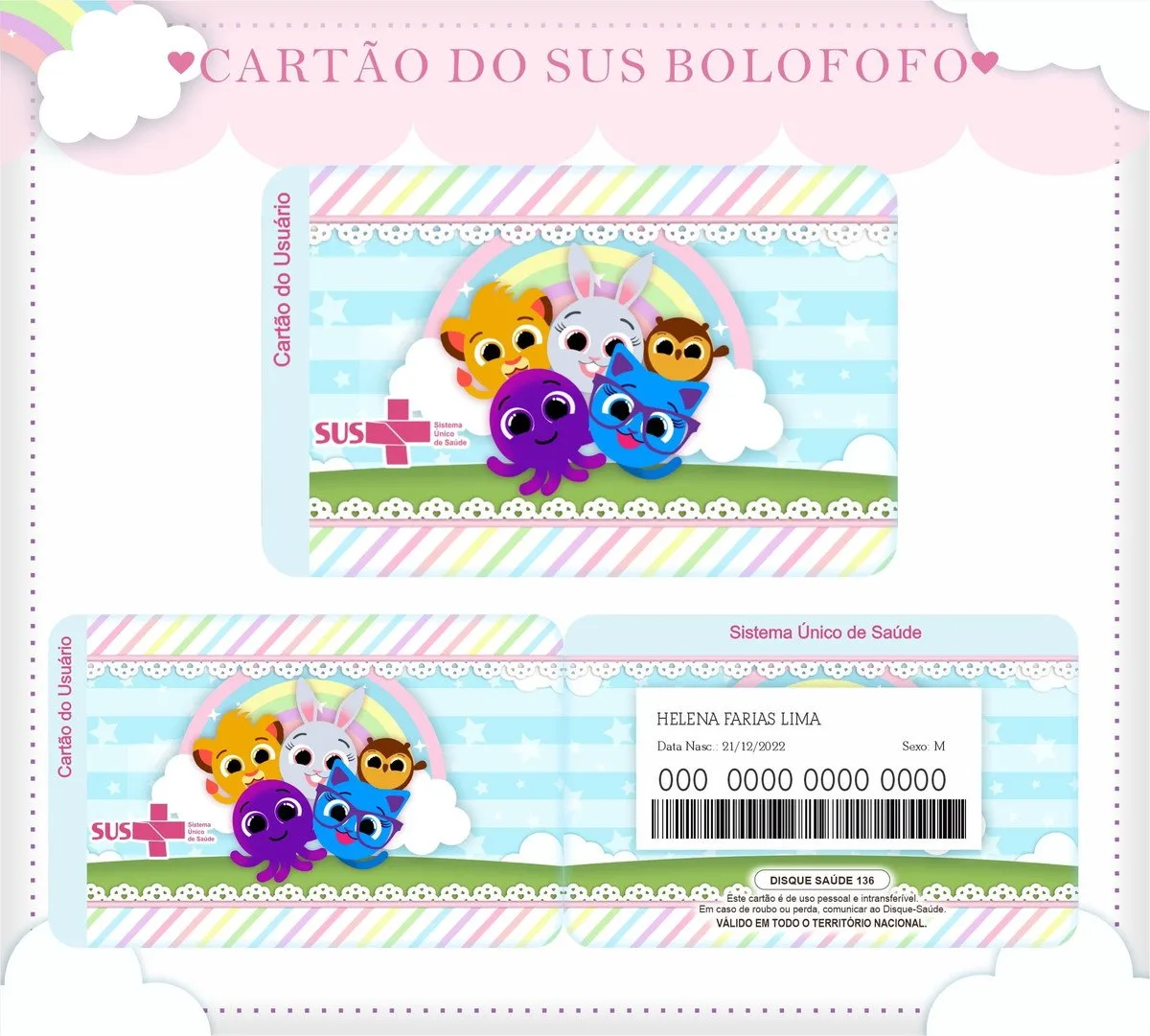 Cartão Sus Bolofofos Menina 1 Cartão Sus Bolofofos Menina