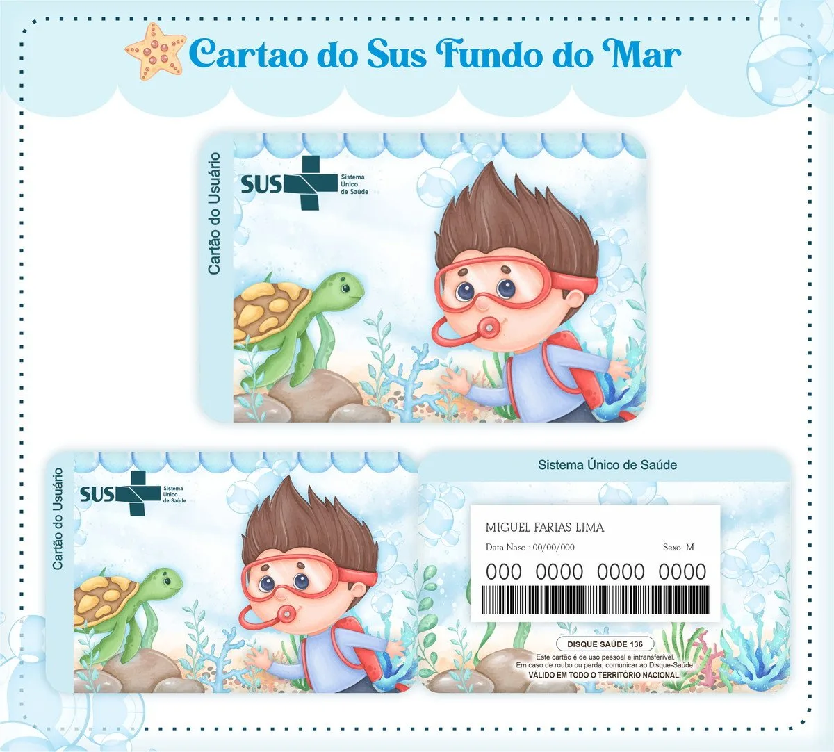 Cartão Sus Fundo do Mar Menino 1 Cartão Sus Fundo do Mar Menino