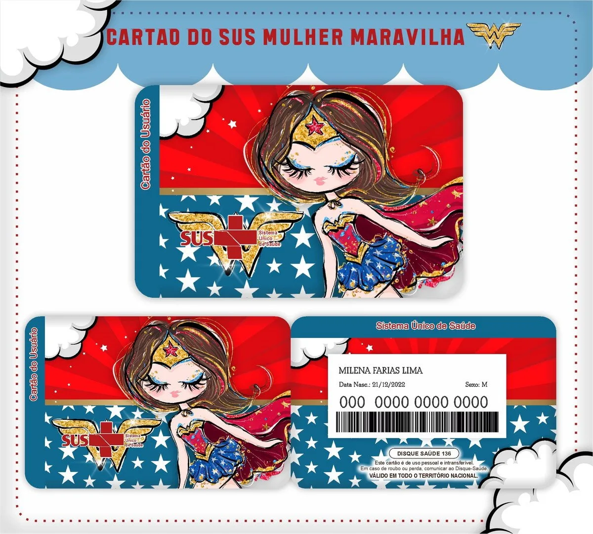 Cartão Sus Mulher Maravilha 1 Cartão Sus Mulher Maravilha