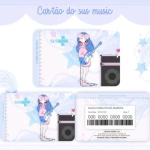 Cartão Sus Music 38 Arte digital com duas versões de um cartão em tons de azul e rosa