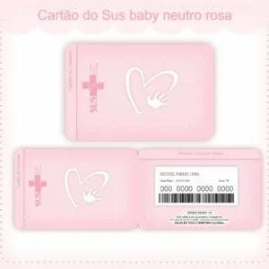 Cartão digital rosa de saúde com corações e dados de identificação visíveis.