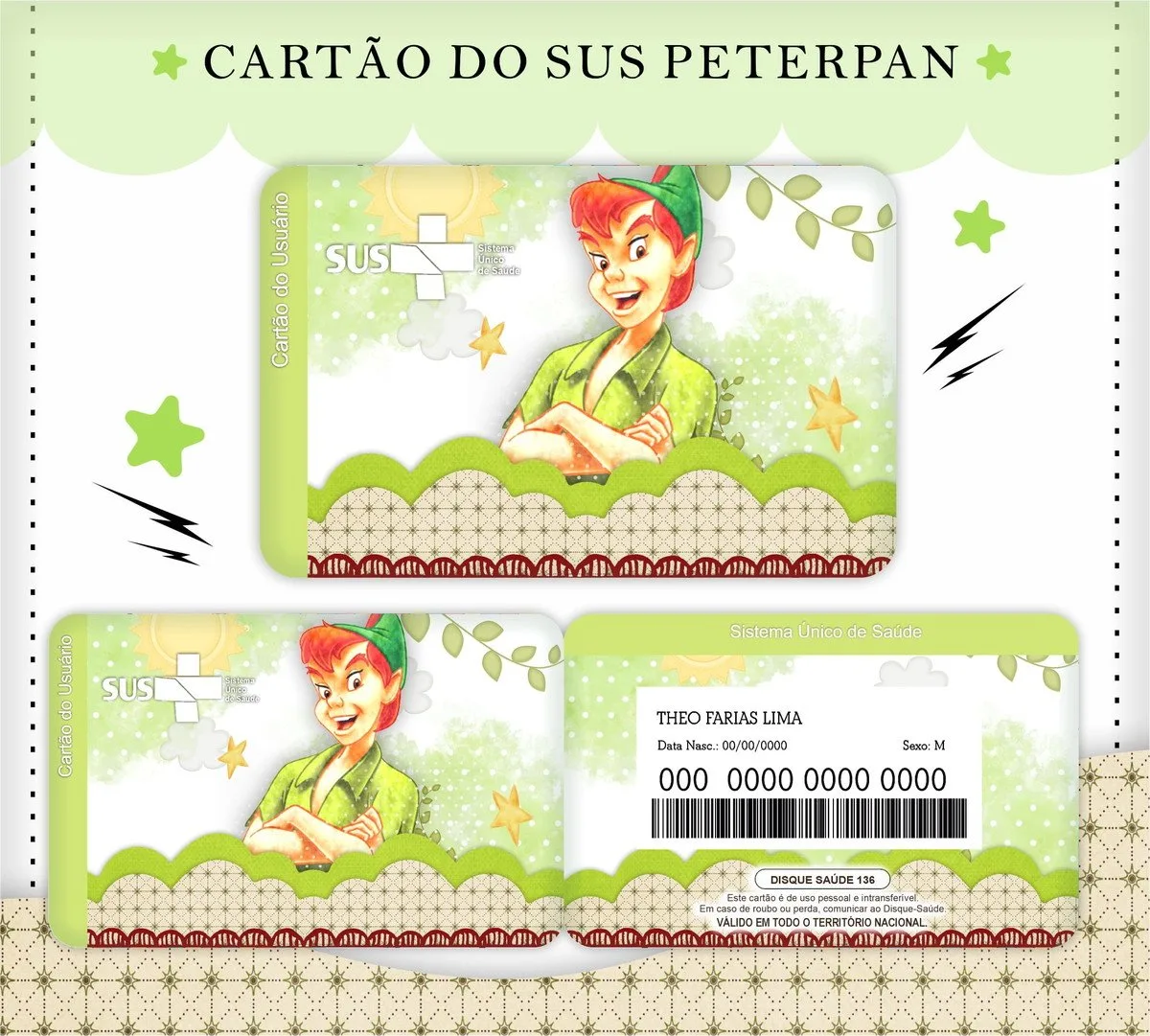 Cartão Sus Peter Pan 1 Arte digital de cartão com tema de personagem infantil vestindo verde.