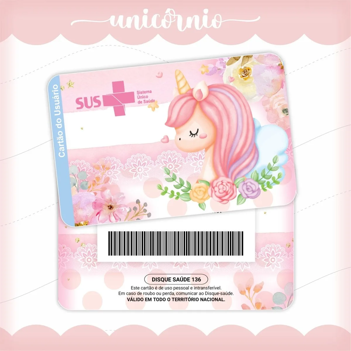 Cartão Sus Unicórnio Rosa 1 Cartão Sus Unicórnio Rosa