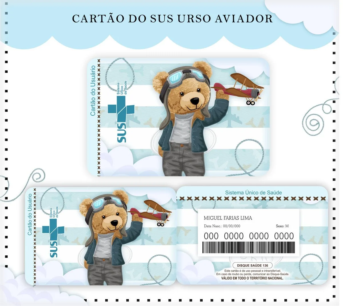 Cartão Sus Urso Aviador 1 Cartão Sus Urso Aviador