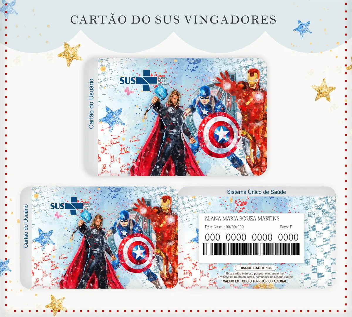 Cartão Sus Vingadores 1 Cartão Sus Vingadores