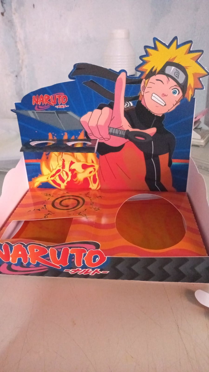 Cestinhas Páscoa Studio - Arquivo Digital 4 Arte digital para caixa de festa com tema Naruto, personagem fazendo selo.