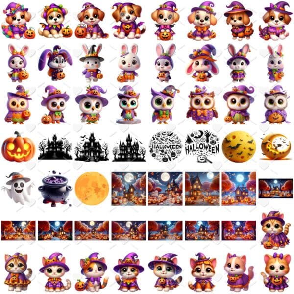 Cliparts Animais Fofinhos Halloween Imagens Png 3D Cute Baby