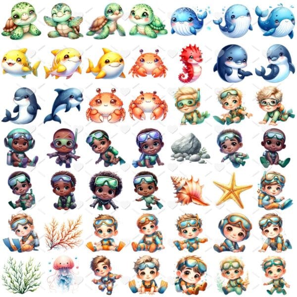 Cliparts Fundo do Mar Aquarela Menino Png Imagens Baby 3D