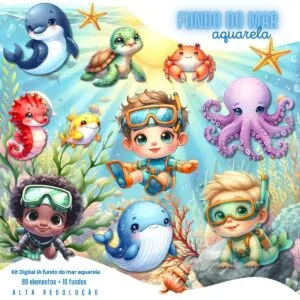 Cliparts Fundo do Mar Aquarela Menino Png Imagens Baby 3D 5 Cliparts Fundo do Mar Aquarela Menino Png Imagens Baby 3D