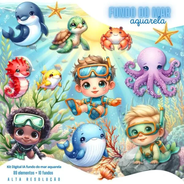 Cliparts Fundo do Mar Aquarela Menino Png Imagens Baby 3D